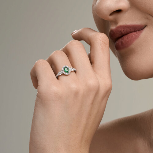 Inel din argint  cu pietre Cubic Zirconia Incolor, Smarald