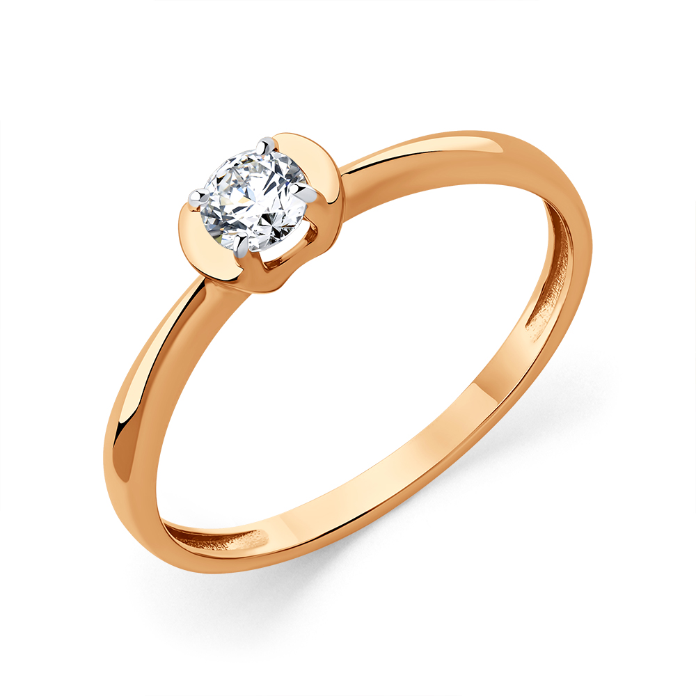 Inel din aur roșu cu pietre Cubic Zirconia Incolor