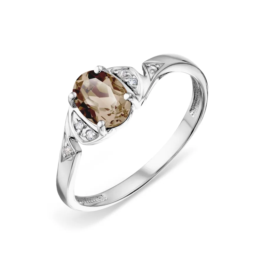 Inel din aur alb cu Cubic Zirconia Incolor, Cuarț fumuriu