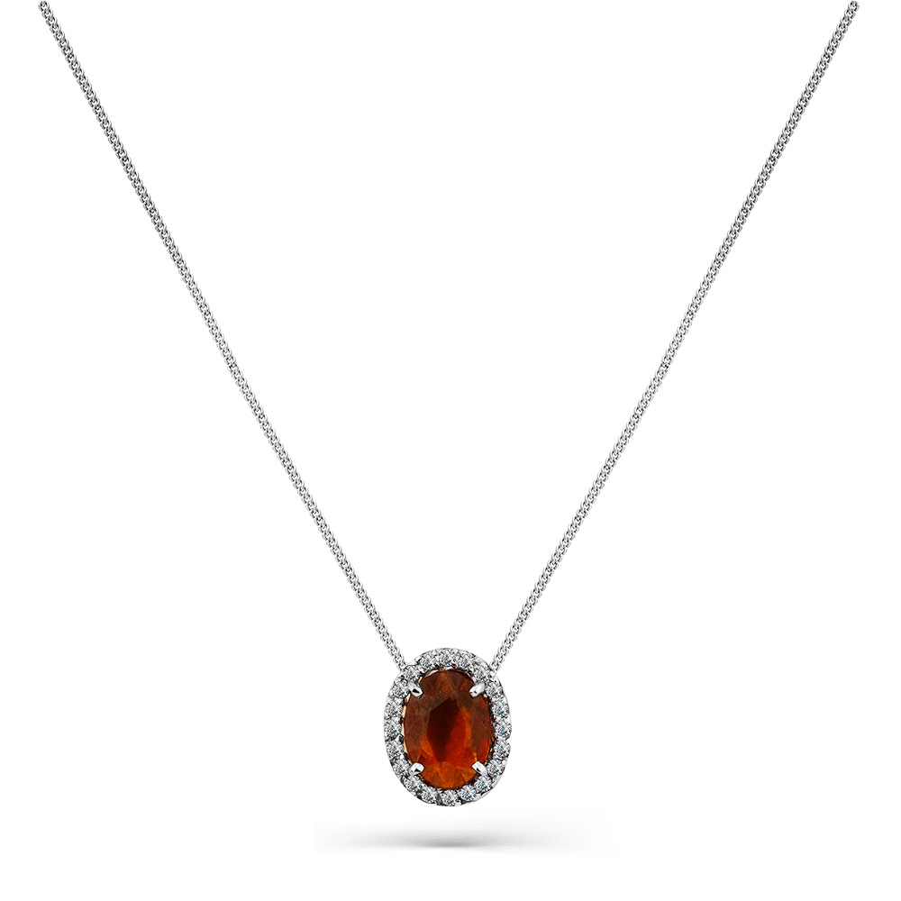 Colier din aur alb cu pietre Diamant, Spessartin rosu