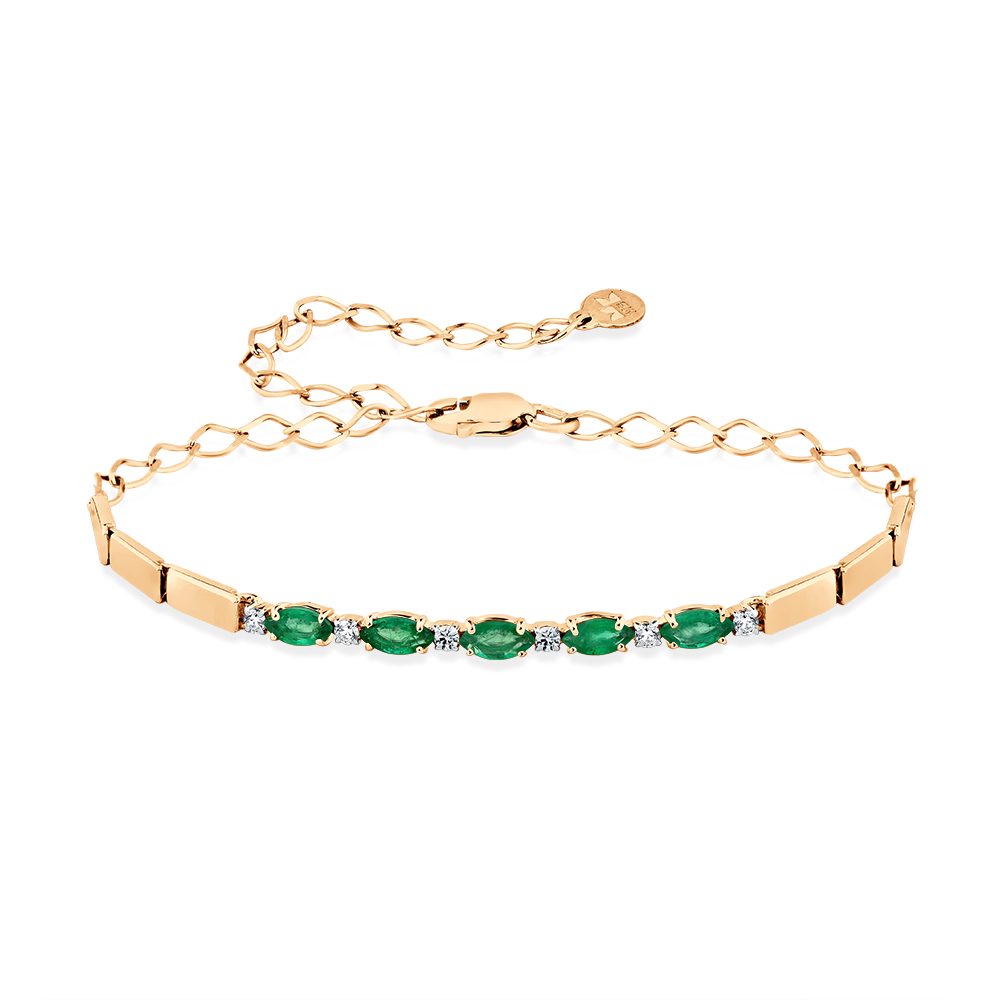 Браслет из красного золота с камнями Бриллиант, Изумруд