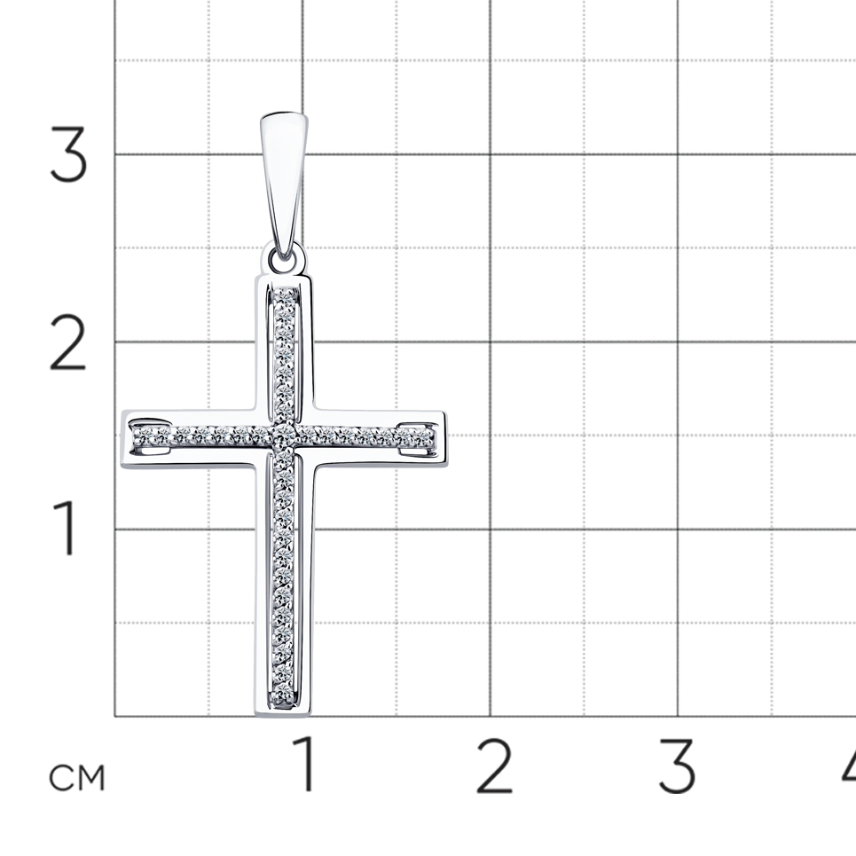 Крестик из белого золота с камнями Бриллиант