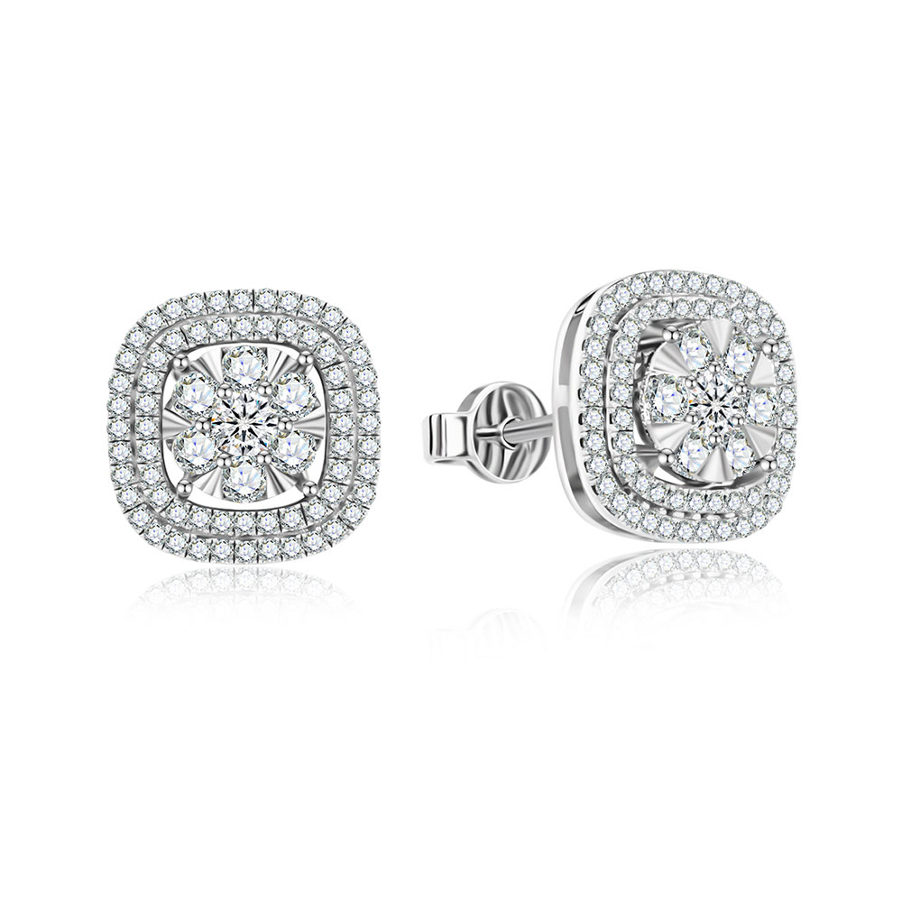 Серьги Пусеты из белого золота с камнями Бриллиант