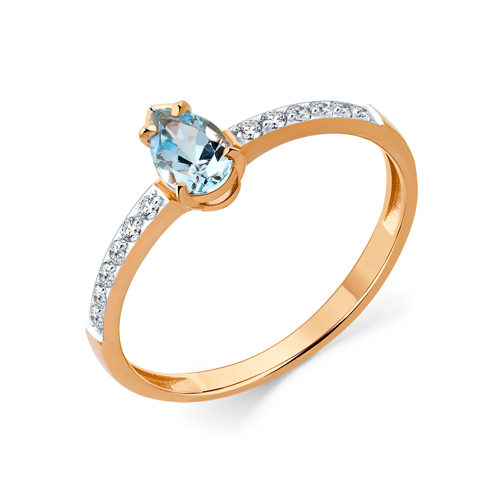 Inel din aur roșu cu pietre Cubic Zirconia Incolor, Topaz