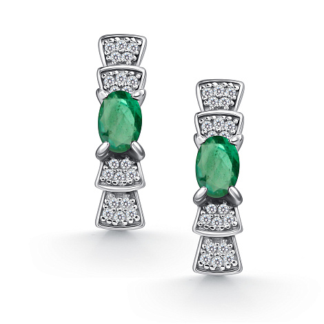 Серьги из серебра с камнями Фианит, Изумруд