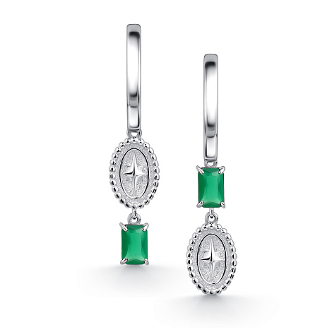 Серьги Длинные из серебра с камнями Агат зеленый