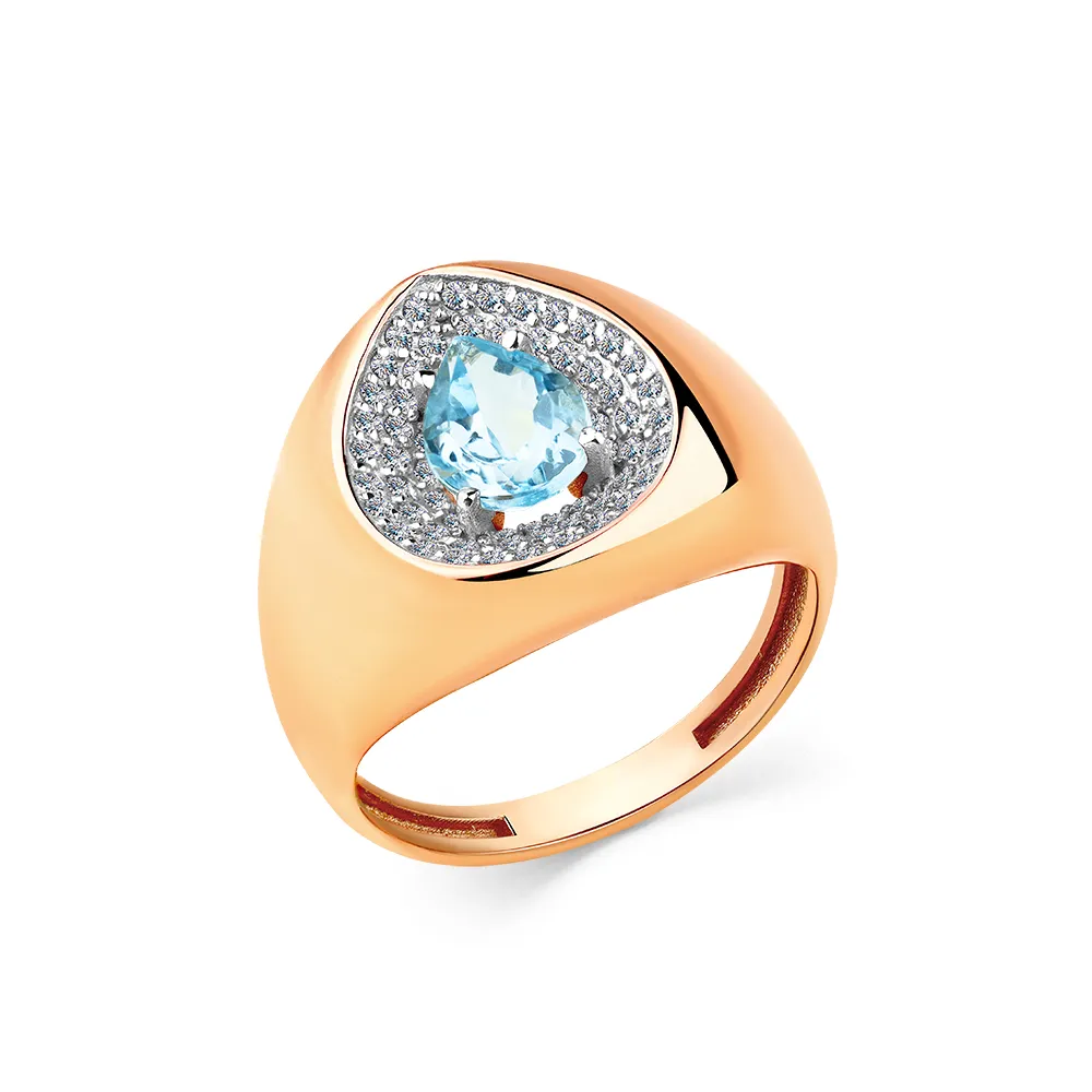 Inel din aur roșu cu Cubic Zirconia Incolor, Topaz