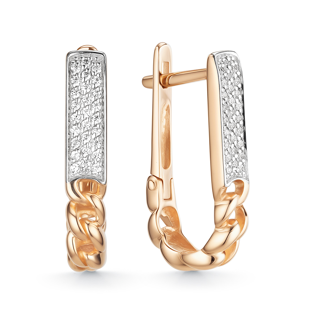 Cercei din aur roșu cu pietre Cubic Zirconia Incolor