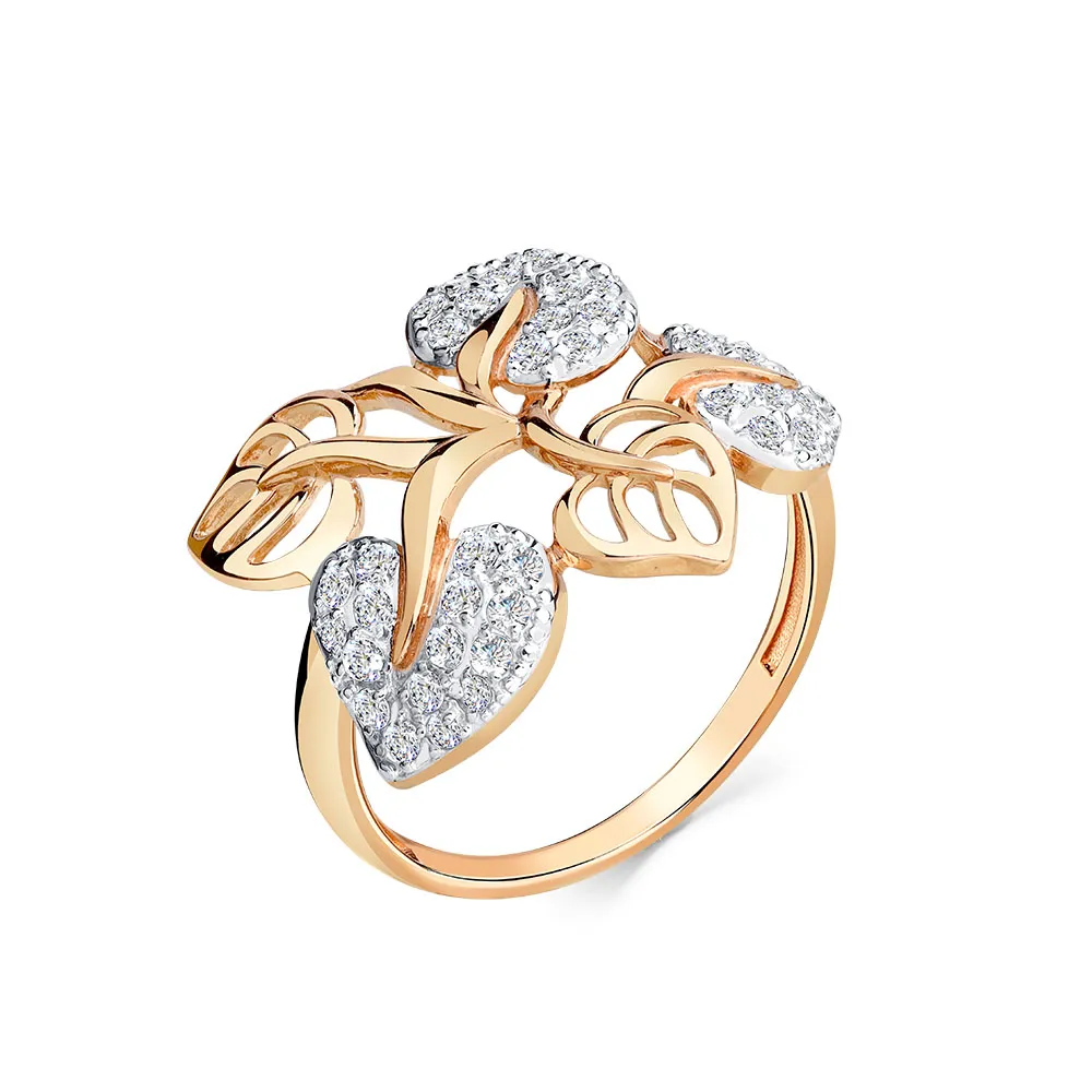 Inel din aur roșu cu Cubic Zirconia Incolor