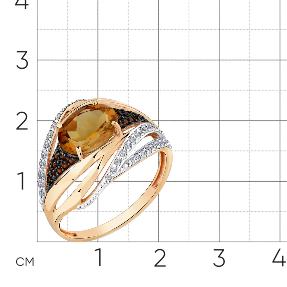 Inel din aur roșu cu pietre Cubic Zirconia Incolor, Cubic Zirconia Maro și Cuarț Coniac