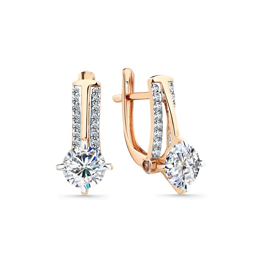 Cercei din aur roșu cu Cubic Zirconia Incolor