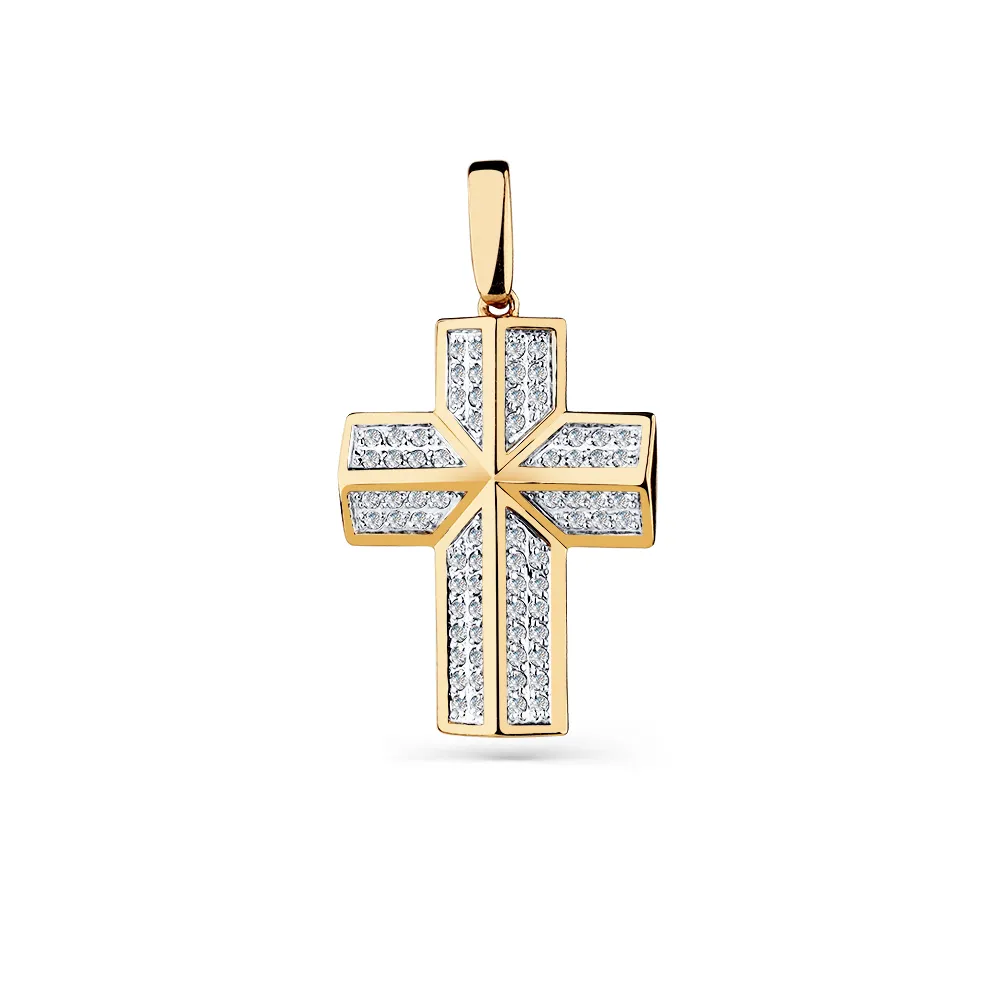 Cruce din aur roșu cu Cubic Zirconia Incolor