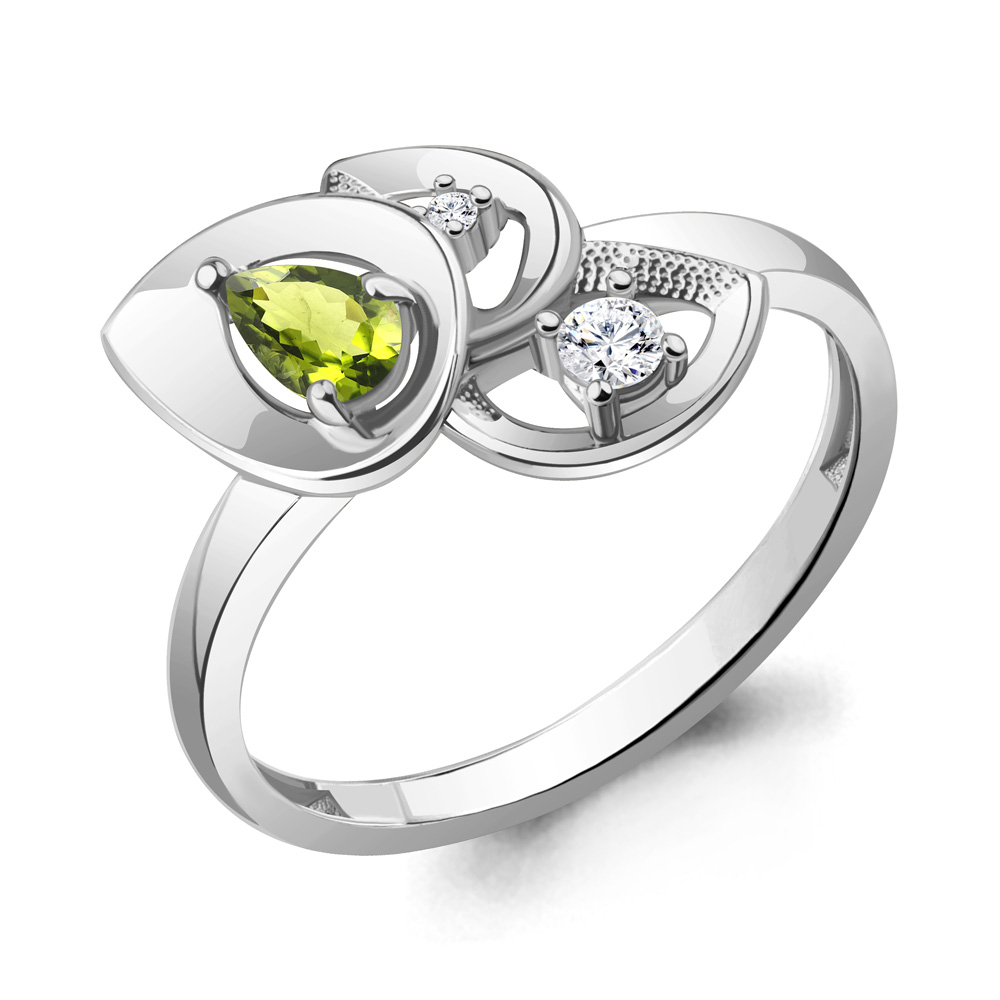 Inel din argint  cu pietre Cubic Zirconia Incolor, Crisolit