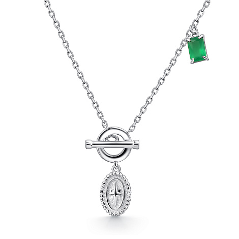 Колье из серебра с камнями Агат зеленый