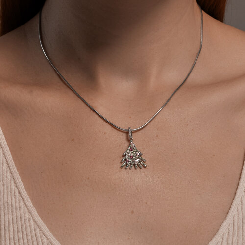 Pandantiv din argint  cu pietre Cubic Zirconia Colorat, Corindon (rubin)