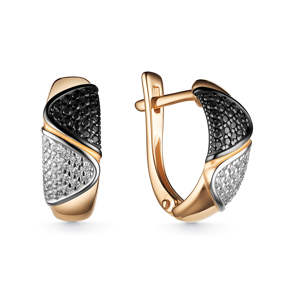 Cercei din aur roșu cu pietre Cubic Zirconia Incolor, Cubic Zirconia Negru