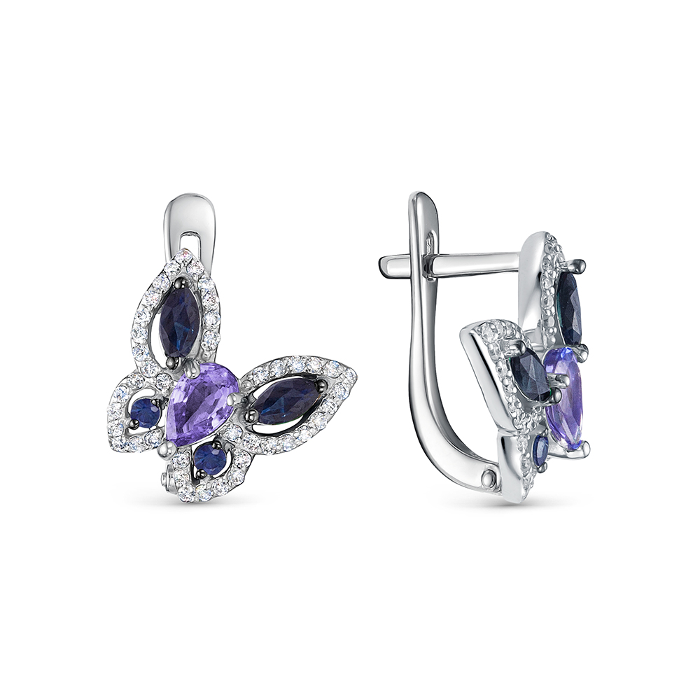 Inel din aur alb cu pietre Diamant, Tanzanit și Safir