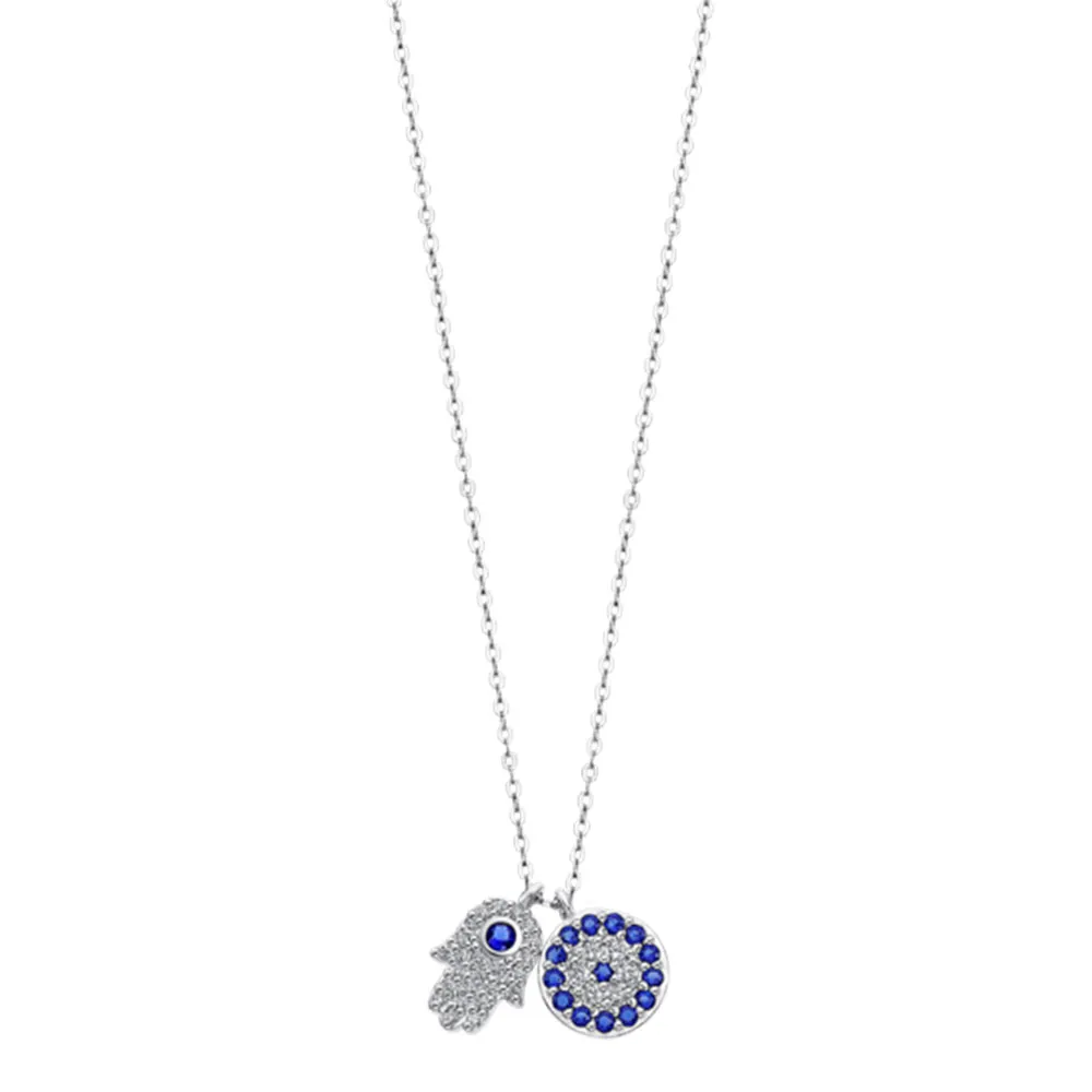Colier din argint cu Cubic Zirconia Incolor, Cubic Zirconia Albastru Safir