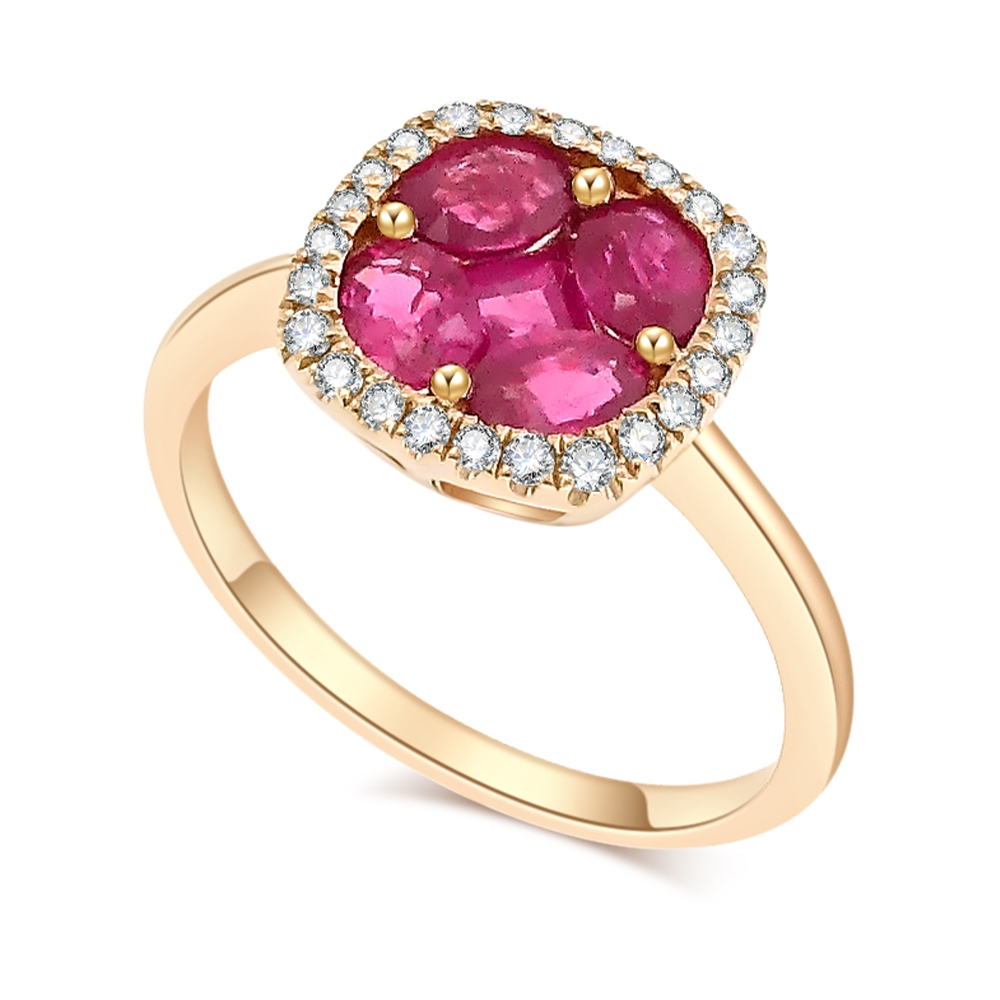 Inel din aur roșu cu pietre Diamant, Rubin