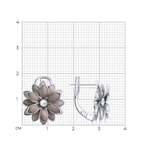 Серьги из серебра с камнями Жемчуг имит., Эмаль