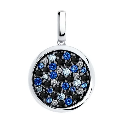 Pandantiv din argint cu Cubic Zirconia Incolor, Cubic Zirconia Albastru și Cubic Zirconia Albastru Safir