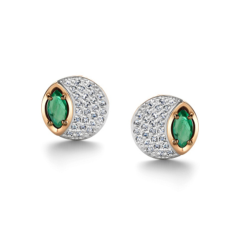 Серьги Пусеты из красного золота с камнями Бриллиант, Изумруд