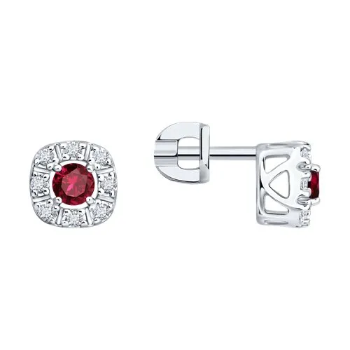 Cercei Pusete din argint cu Cubic Zirconia Incolor, Rubin