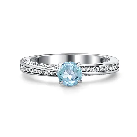 Inel din argint cu Cubic Zirconia Incolor, Topaz albastru