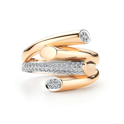 Кольцо из красного золота с камнями Бриллиант