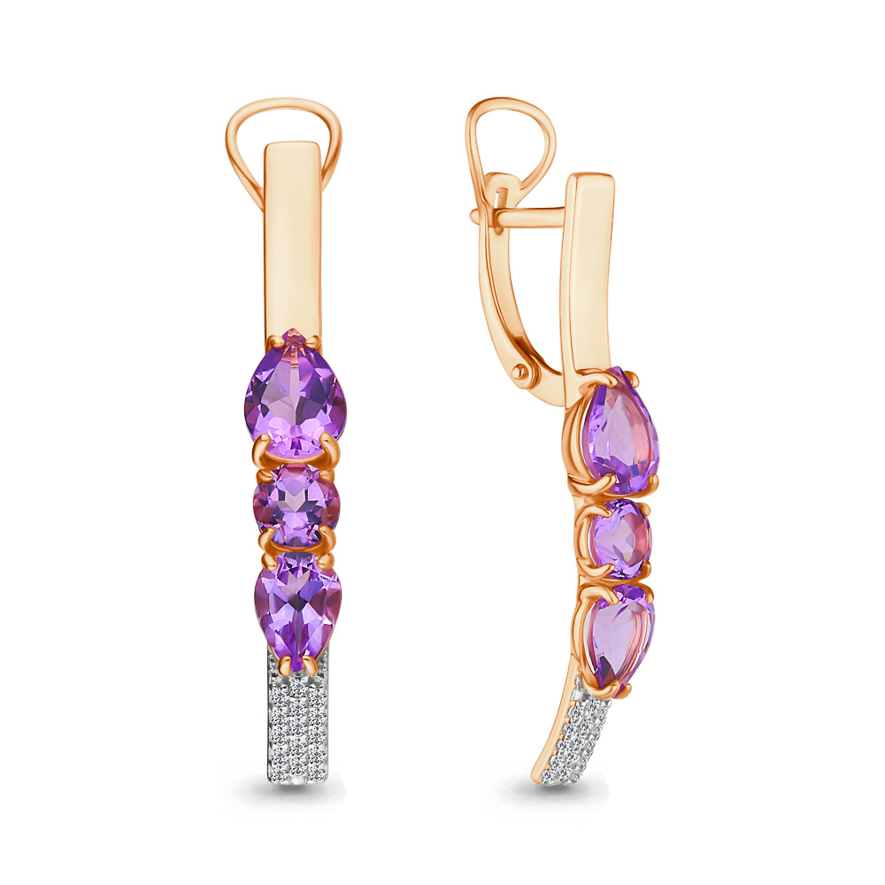 Cercei din aur roșu cu pietre Cubic Zirconia Incolor, Ametist