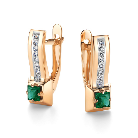 Серьги из красного золота с камнями Бриллиант, Изумруд
