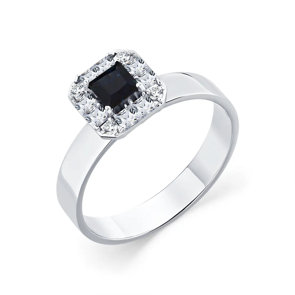 Inel din aur alb cu Diamant, Safir