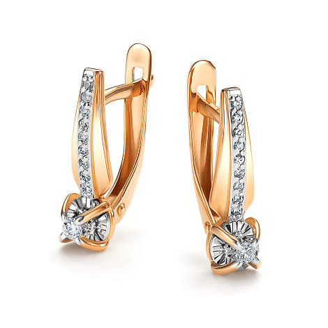 Cercei din aur roșu cu pietre Diamant