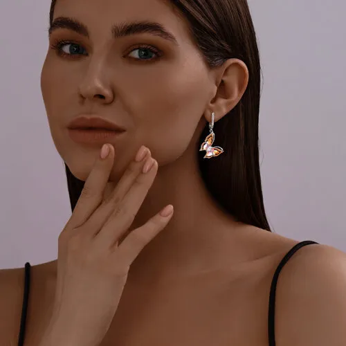 Cercei Suspendați din argint cu Cubic Zirconia Incolor, Emailare