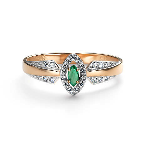 Inel din aur roșu cu pietre Diamant, Smarald