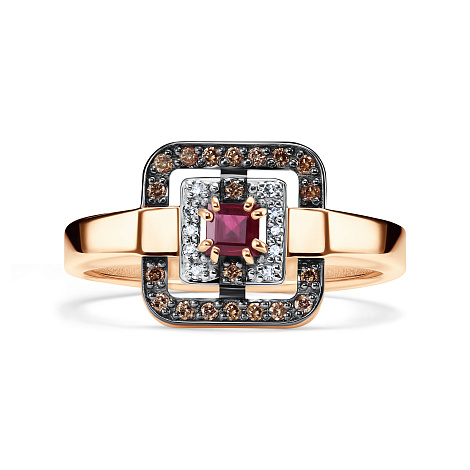 Inel din aur roșu cu pietre Diamant, Diamant Cognac și Rubin