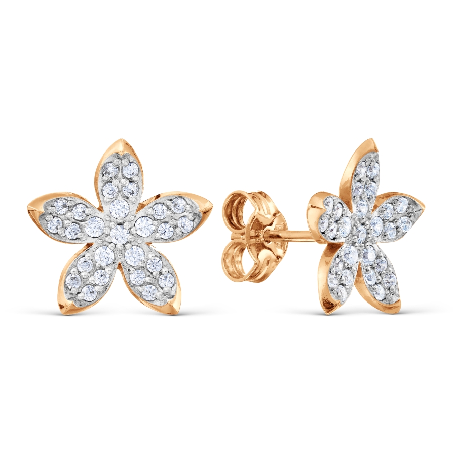 Cercei Pusete din aur roșu cu pietre Cubic Zirconia Incolor