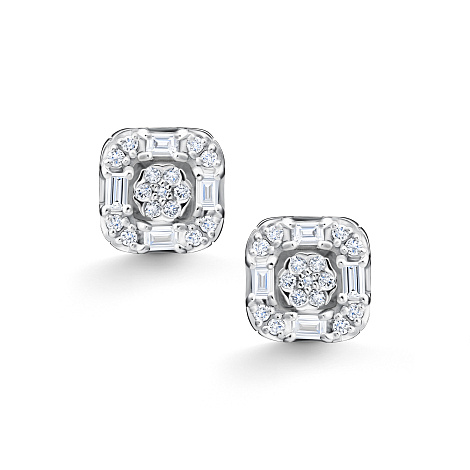 Cercei Pusete din aur alb cu pietre Diamant