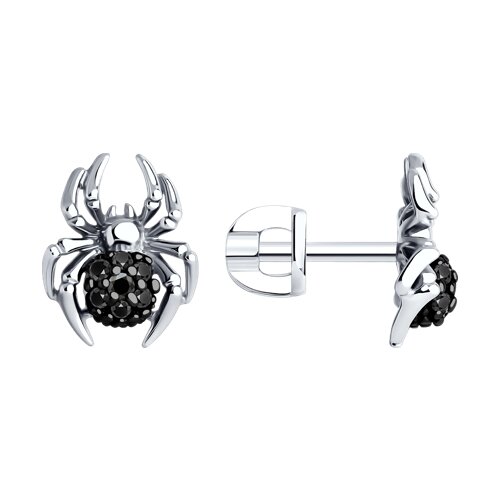 Cercei Pusete din argint  cu pietre Cubic Zirconia Incolor, Cubic Zirconia Negru