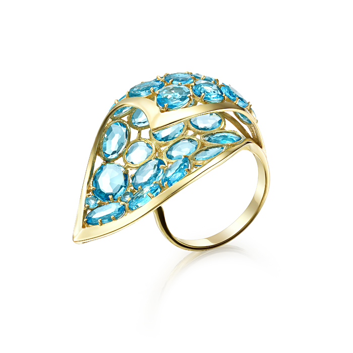 Inel din aur galben cu pietre Topaz Swiss