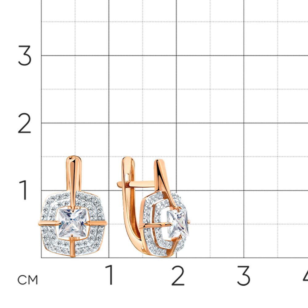 Cercei din aur roșu cu pietre Cubic Zirconia Incolor