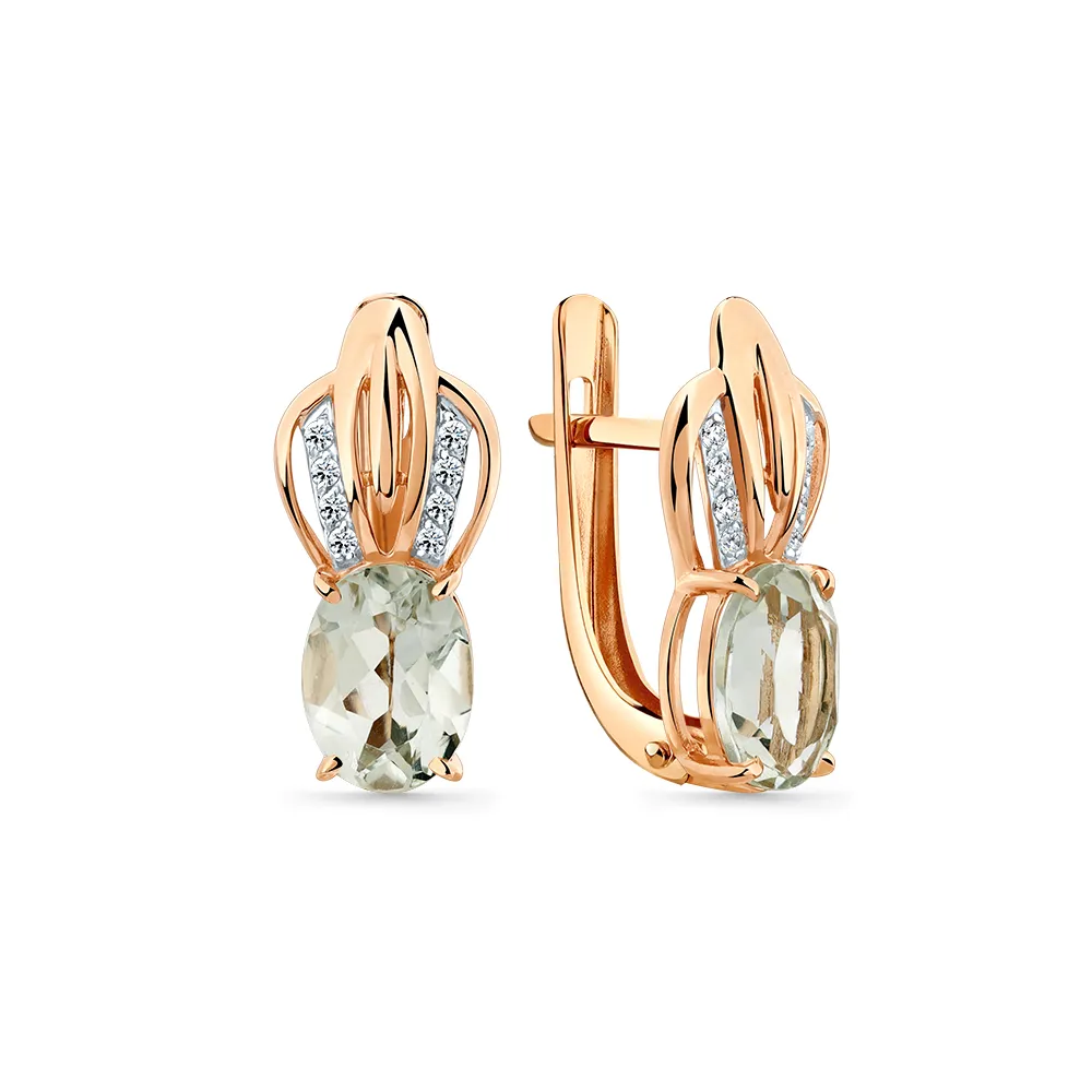 Cercei din aur roșu cu Cubic Zirconia Incolor, Prasiolit