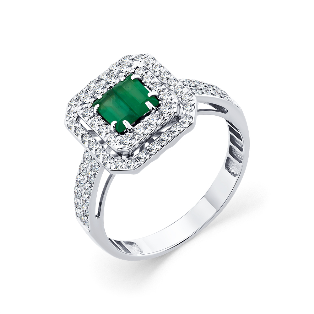Inel din aur alb cu pietre Diamant, Smarald