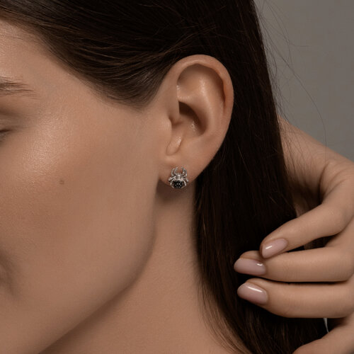 Cercei Pusete din argint  cu pietre Cubic Zirconia Incolor, Cubic Zirconia Negru