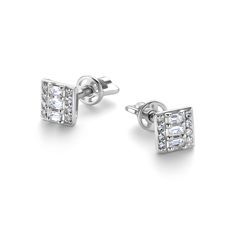 Серьги Пусеты из белого золота с камнями Бриллиант