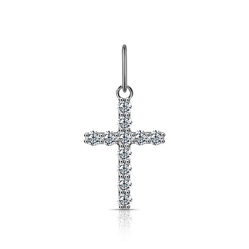 Cruce din aur alb cu pietre Cubic Zirconia Incolor