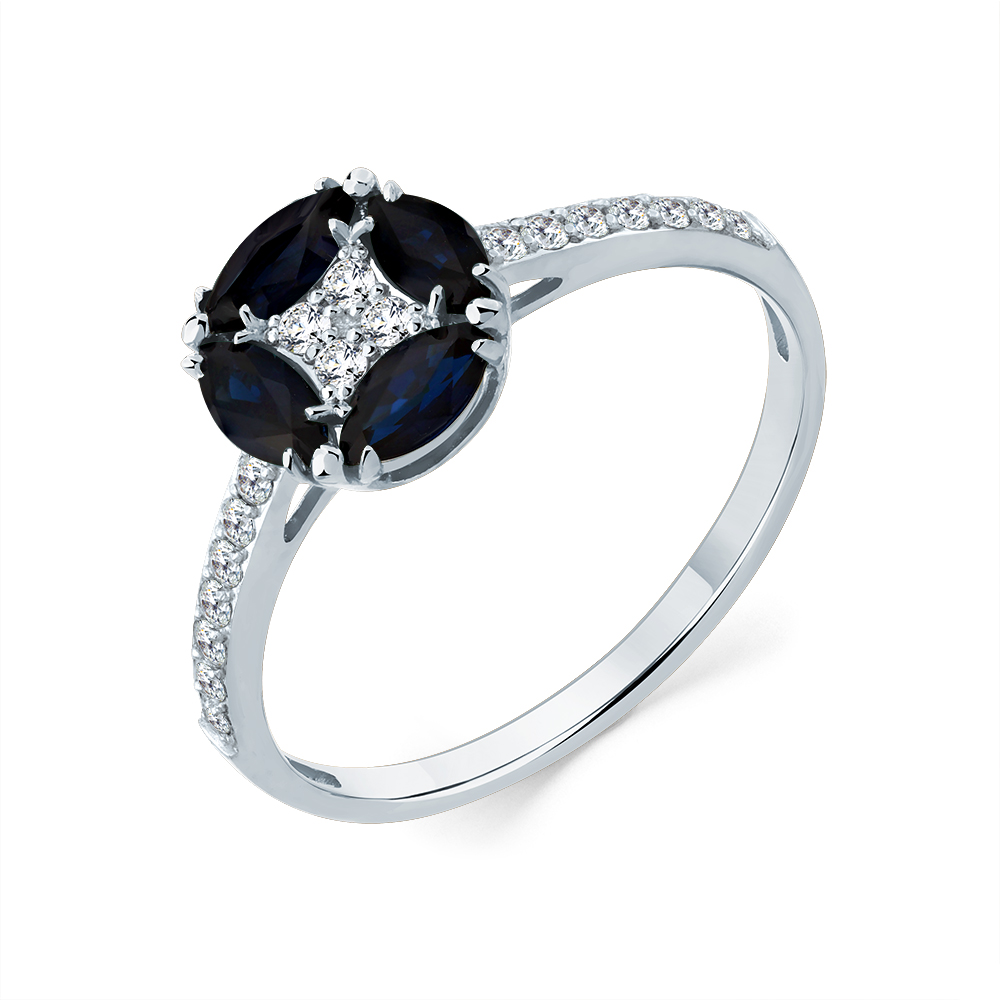 Кольцо из белого золота с камнями Бриллиант, Сапфир