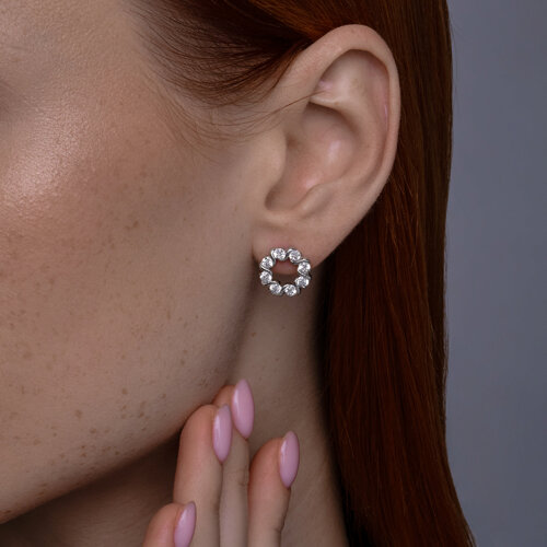 Cercei Pusete din argint  cu pietre Cubic Zirconia Incolor