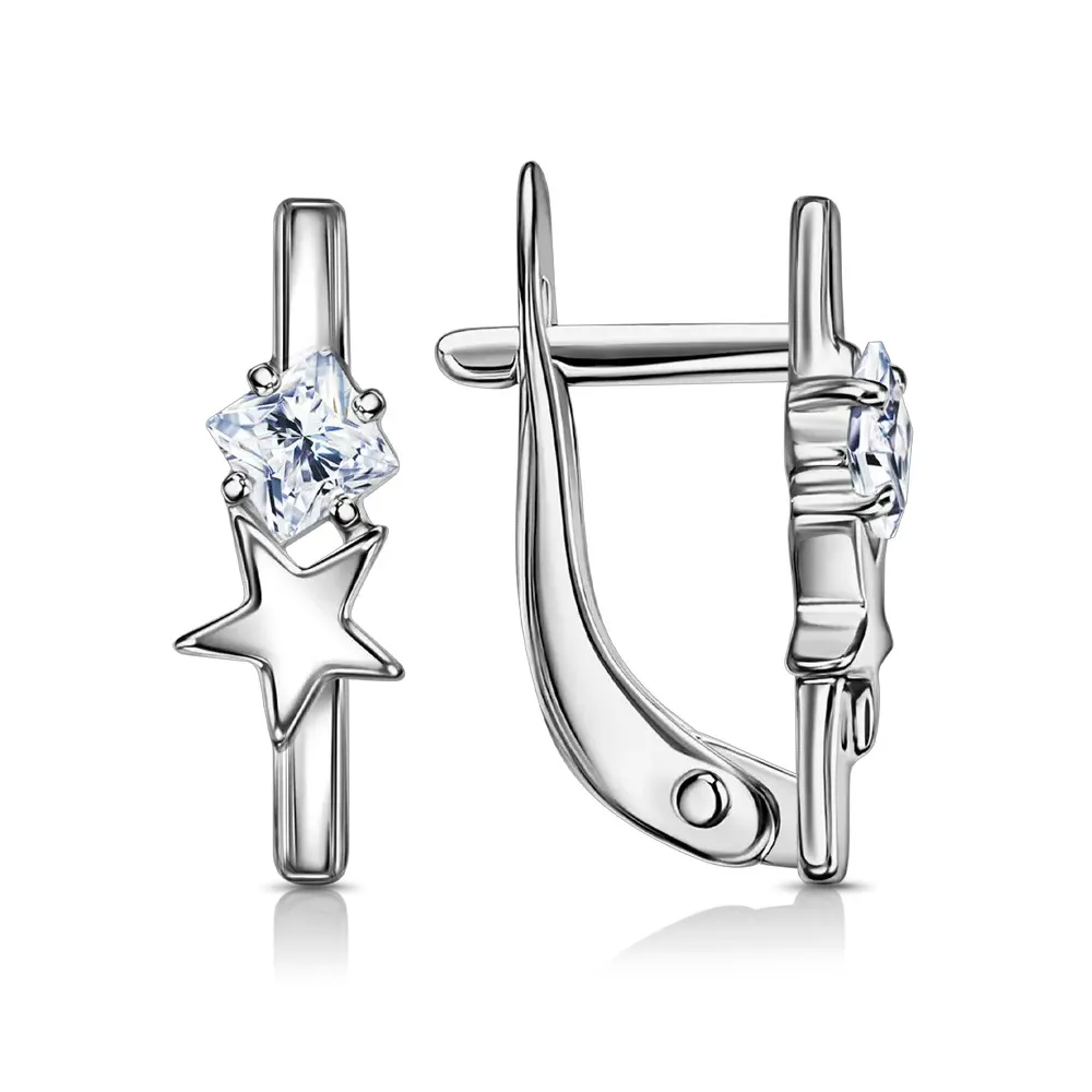 Cercei din aur alb cu Cubic Zirconia Incolor