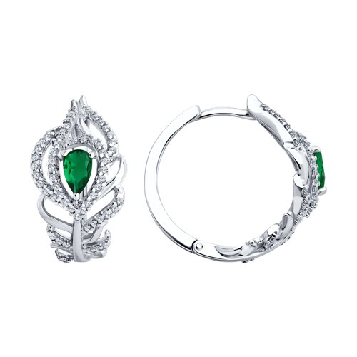 Cercei Creole din argint  cu pietre Cubic Zirconia Incolor, Cubic Zirconia Verde